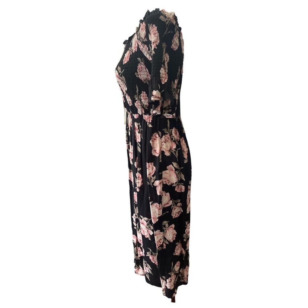 Topshop Black/Pink Floral Smock Top Midi Dress 4 - Picture 4 of 10